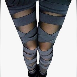 Black Bandage Bondage Fetish Leggings Yoga Tights Sheer Sexy Goth Whimsigoth OS